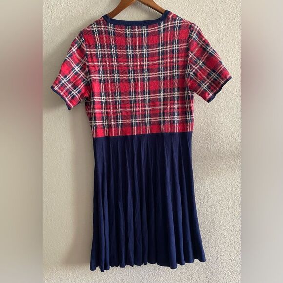 Draper James Women Navy Red Plaid Sweater Dress Short Sleeve Size XL Holiday - Picture 5 of 8